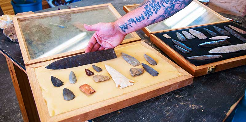 Arrowheads made by trustees in wood working shop